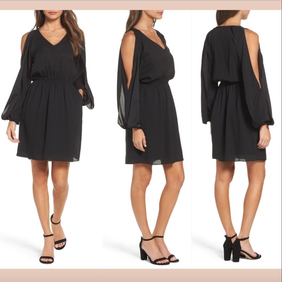 NWT! Kobi Halperin Black Long‎ Sleeve Cold Shoulder Dress [ SZ Small ] - Picture 1 of 8